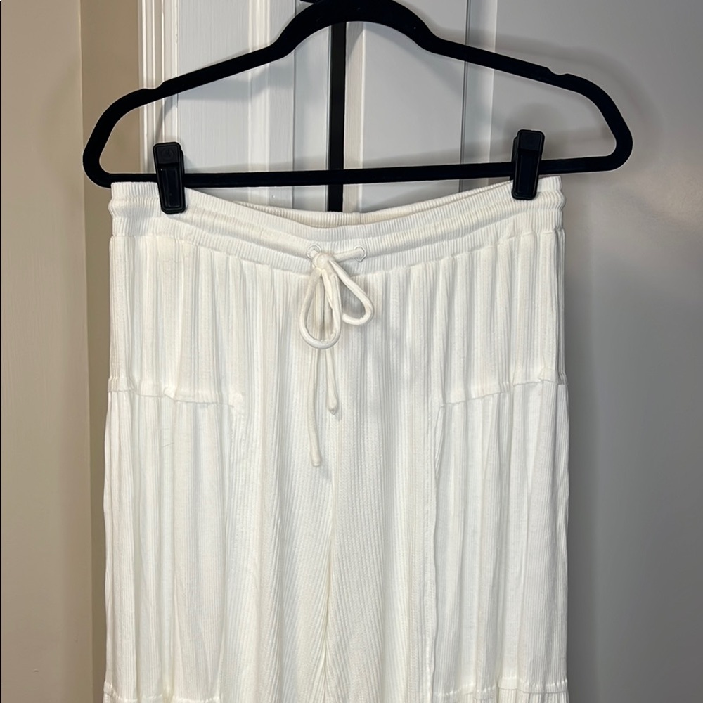 Pol White Drawstring Pleated wide leg Pants